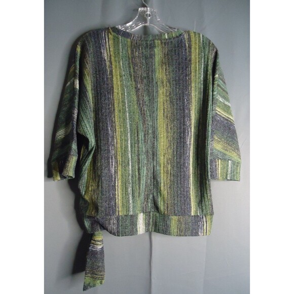 Simply Vera Wang 3/4 Sleeves Green Vertical Stripe Banded Bottom W/Tie Sz Small - Picture 8 of 8